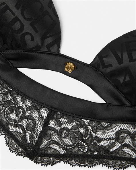 black lace versace bralette with gold strap|Barocco Bralette Top Black,Print .